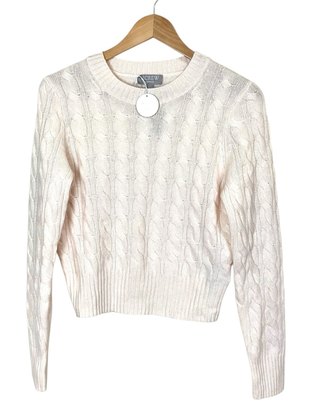 NWT J. Crew Cashmere Shrunken Cable-Knit Crewneck Sweater Cream Size Small